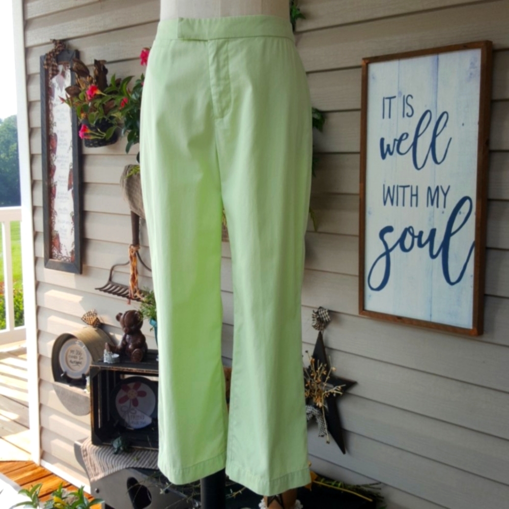 SO BLUE-SIGRID OLSEN ♡ Gorgeous Vintage Pale Green Cotton Cropped Pant Capris 2P